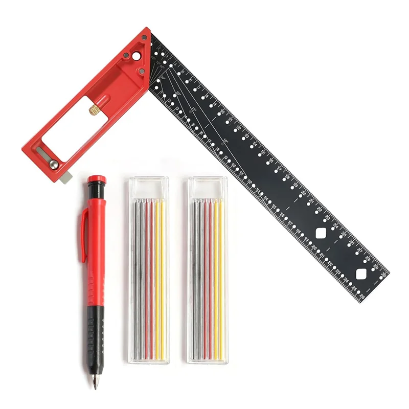 

Ultra Professional 12In Woodworking Framing Square Ruler Set With Adjustable Layout Tool, Includes Carpenter Pencil And Refills