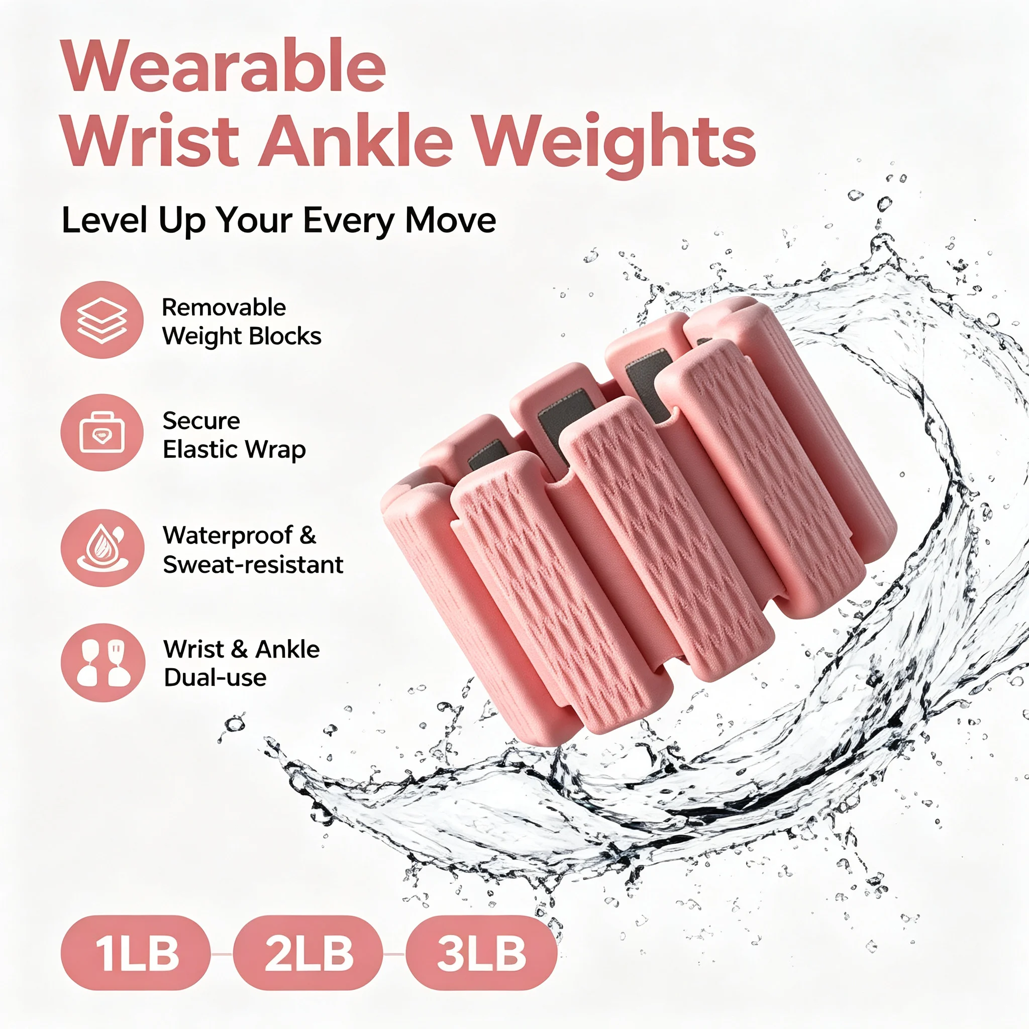Wearable Wrist Ankle Weights with Removable Weight Waterproof Sweat Resistant Weight Bands for Yoga Dancing Daily Exercise