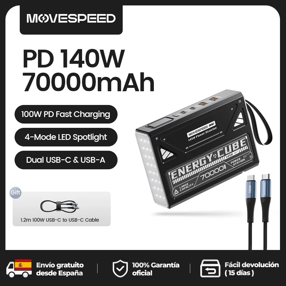 MOVESPEED Z70 Pro batterie externe grande capacité 140W Charge rapide maximale chargeur de batterie externe pour ordinateur portable pour MacBook Pro Camping en plein air