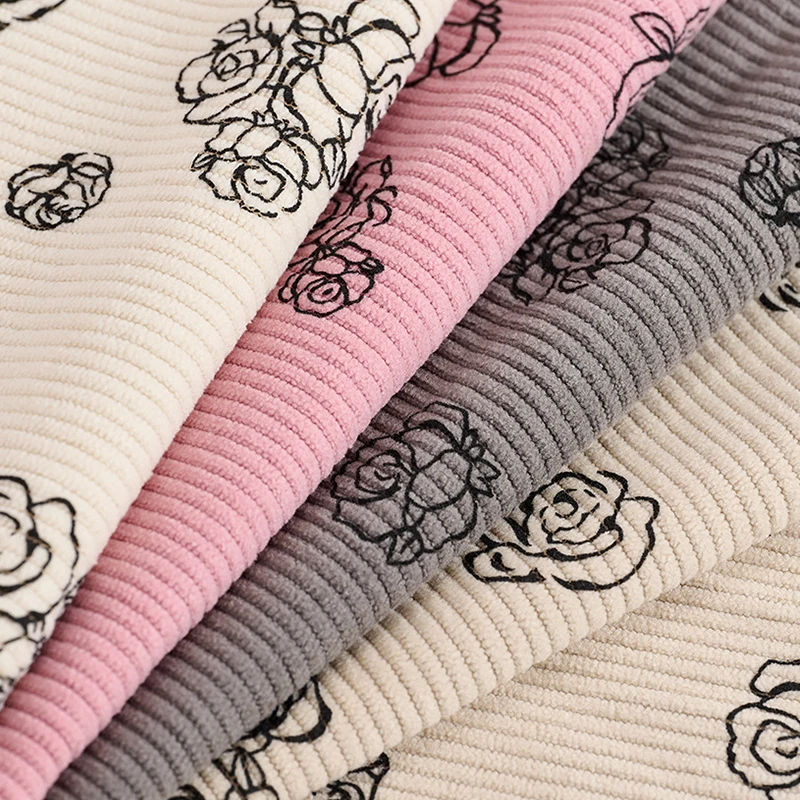 145x90cm Ribbed Corduroy Fabric Rose Print Retro Style DIY Handmade Making Doll Suit Jacket,Sofa Cover, Pillowcase, Clothing