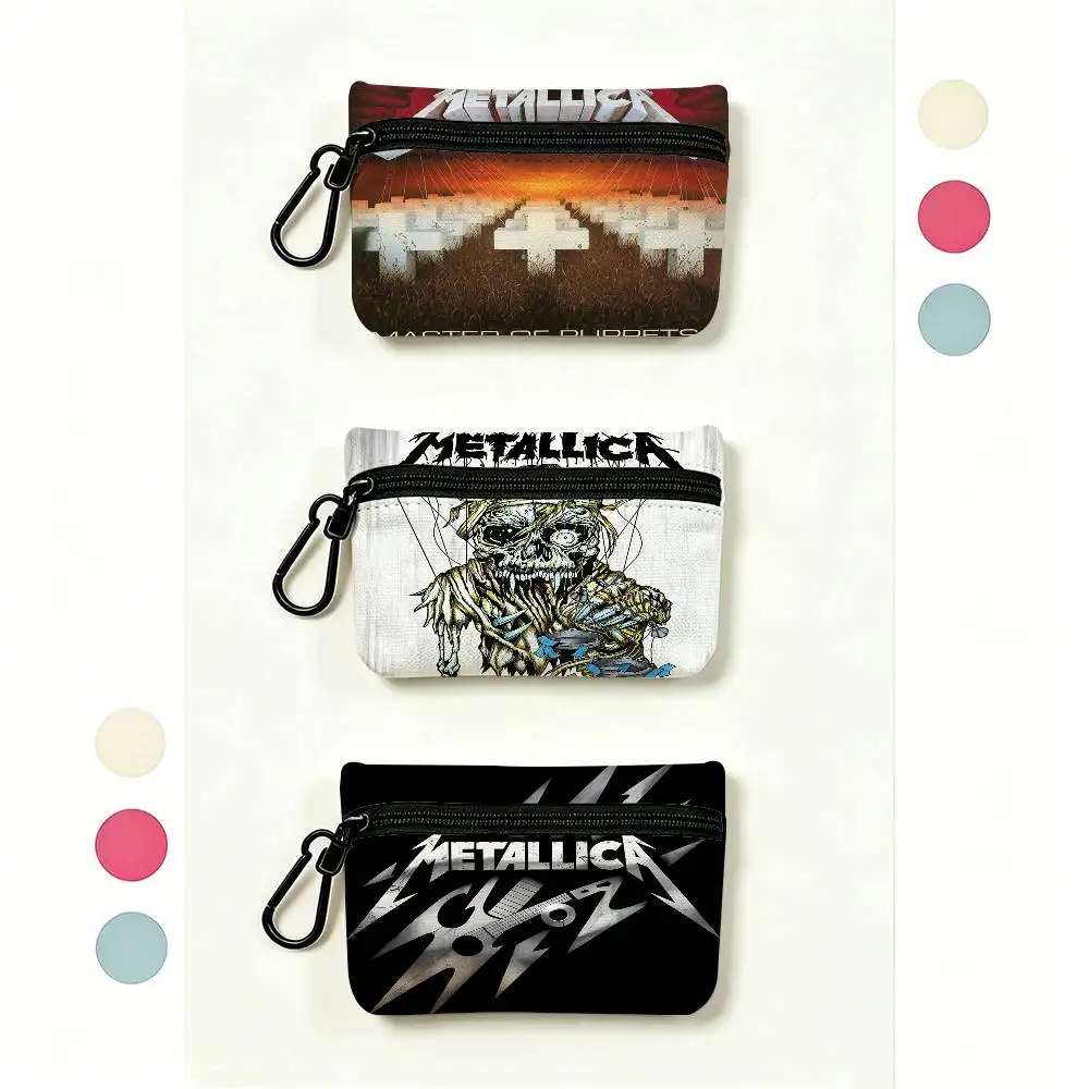Heavy Band M-Metallica Lightweight Oxford Fabric Coin Purse With Black Carabiner Hook Card Holder Earphone Storage Pouch
