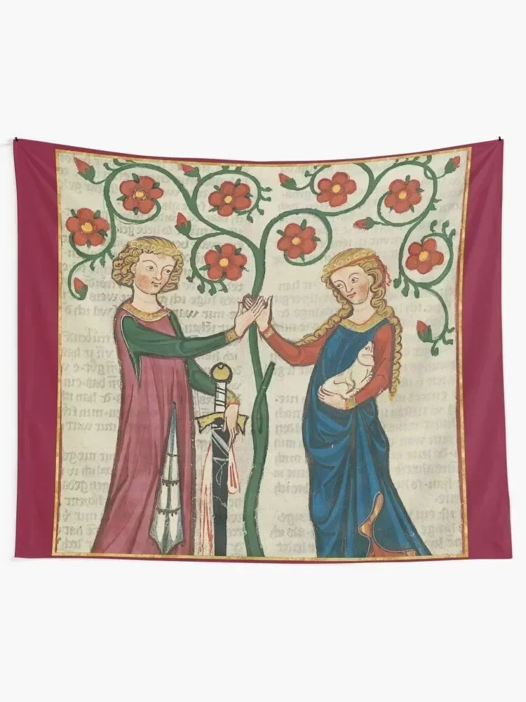 Lovers Beneath The Tree Medieval Illumination Tapestry Decorative Wall Bedroom Deco Tapestry