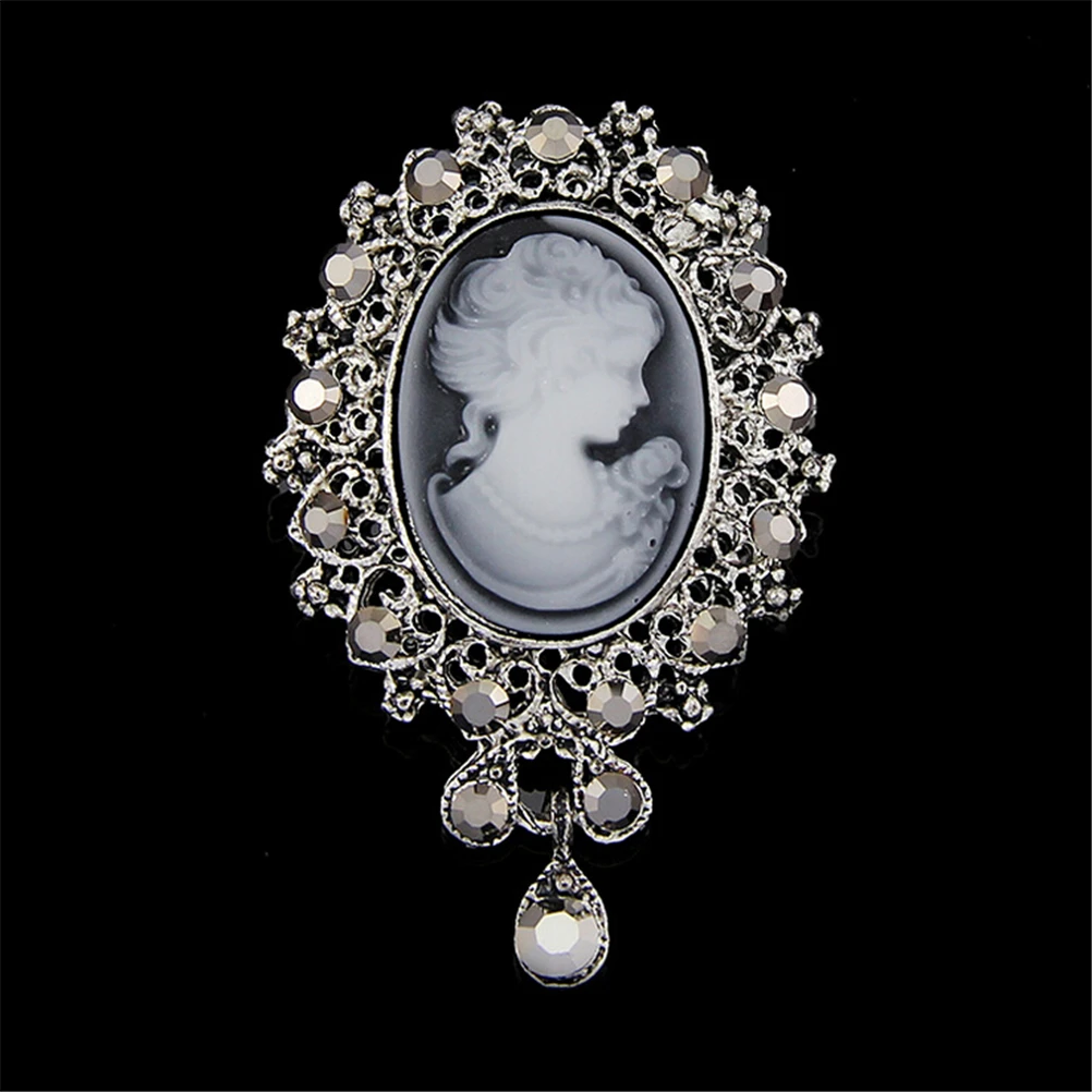 Vintage Gothic Crystal Rhinestones Cameo Head Brooches For Women Queen's Cameo Beauty Head Brooch Pins Clothing Accessories Gift