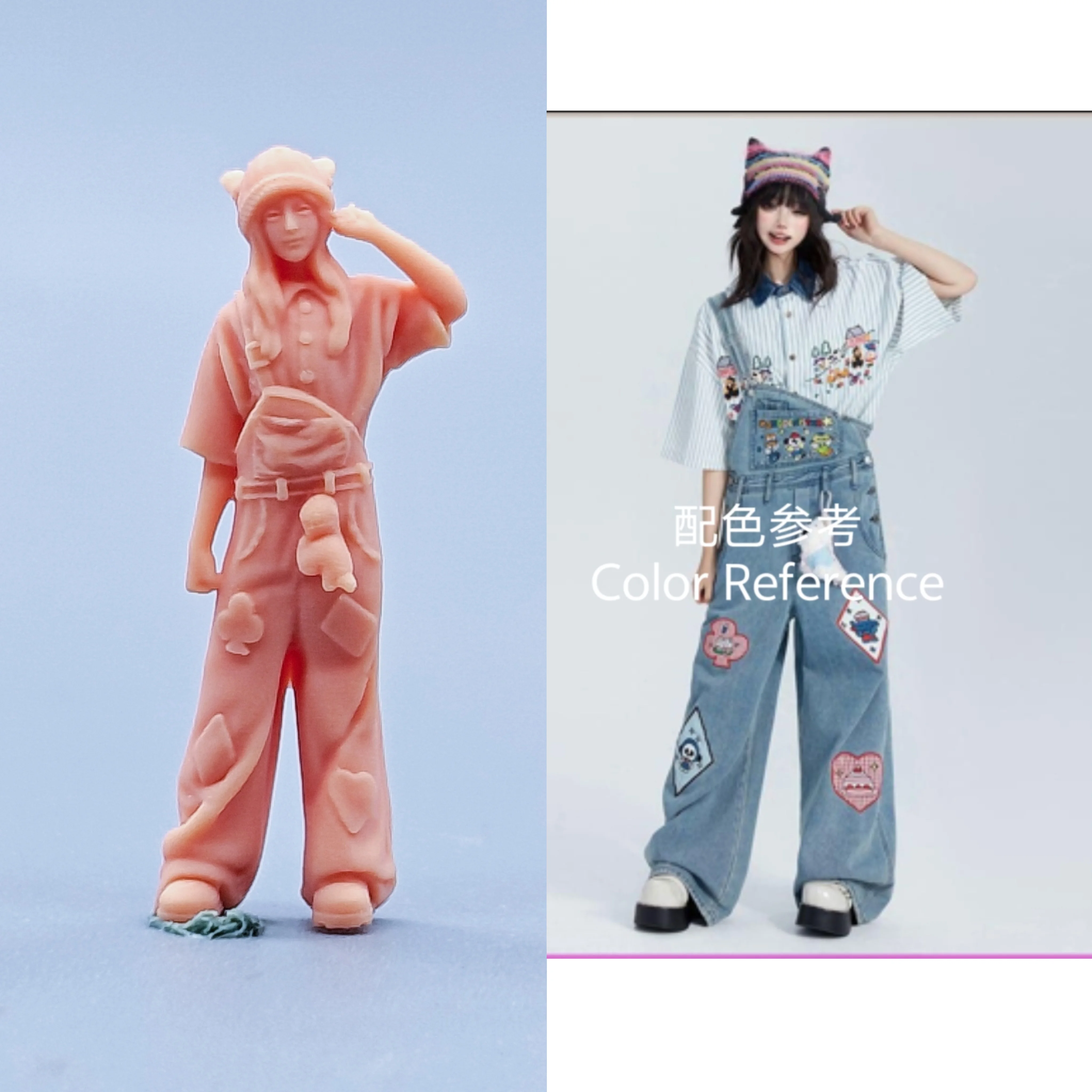 1/64 Figuren, Maßstabsmodell, Mädchen aus Kunstharz, die Hüte und Arbeitskleidung tragen, unbemalte Miniaturen, Diorama, handbemalt, C419