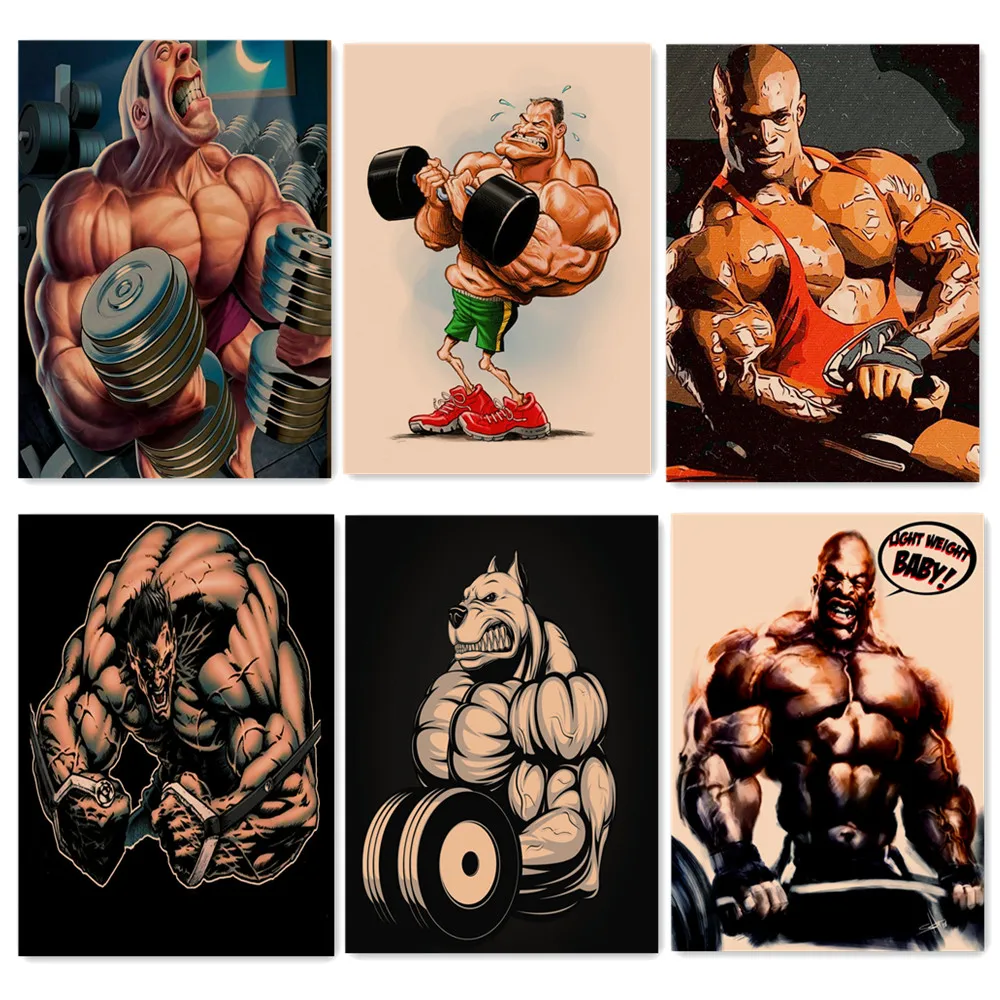 Retro Strong Fitness Beast Wallpaper Print Art Painting Gym Decor Bodybuilding Exercise Print Art Canvas Poster For Living Room