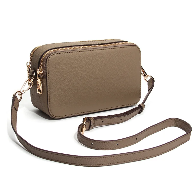 

Stylish Rectangle Genuine Leather Crossbody Phone Bag for Girls - Minimalist Design, Double Zipper & Large Capacity