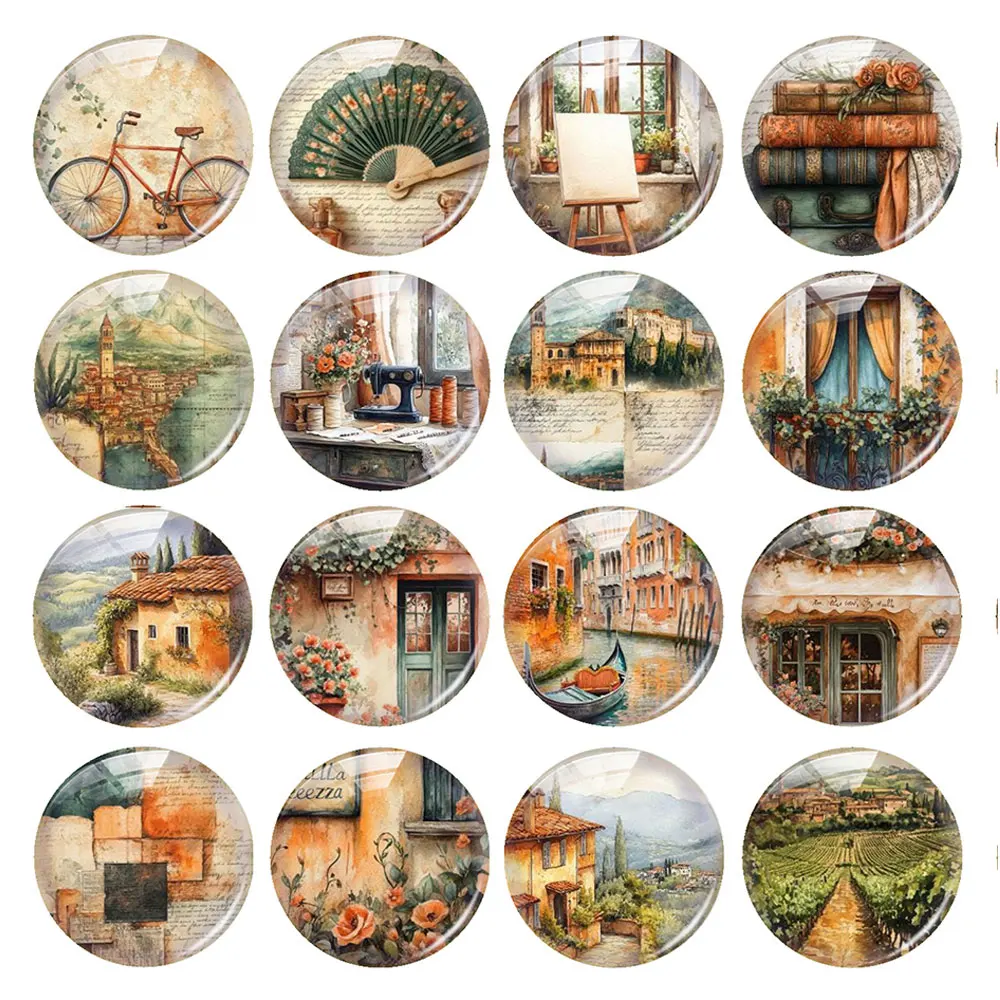 Random Mixed Round/Oval/Square Tuscany Italy Travel Junk Photo Glass Cabochon Flatback Demo Cameo For Diy Jewelry Making