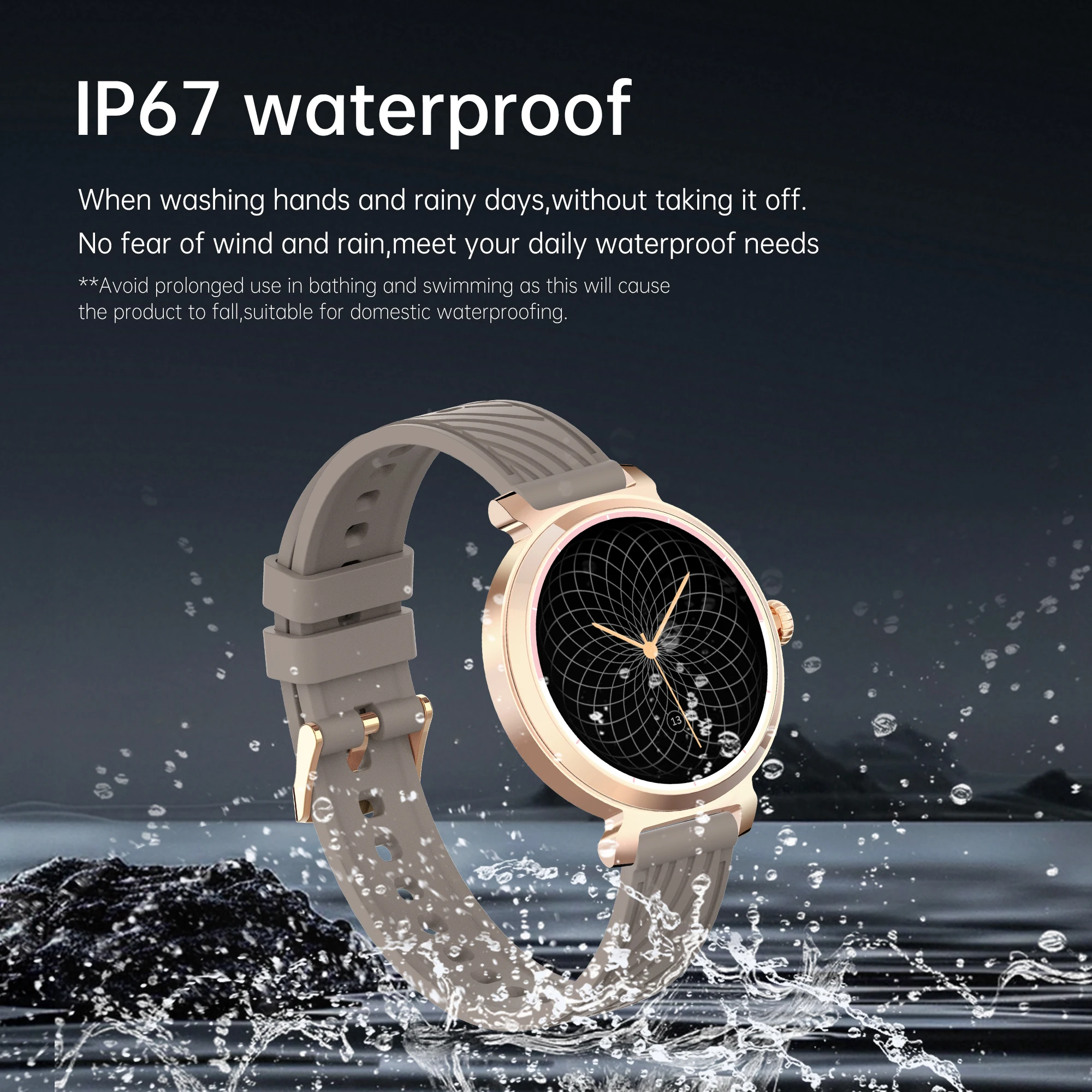 Smartwatch feminino RAYSORA, tela de 1,27 polegadas, IP67 à prova d'água, bateria de 290mAh, chamadas sem fio, compatível com Android/iPhone