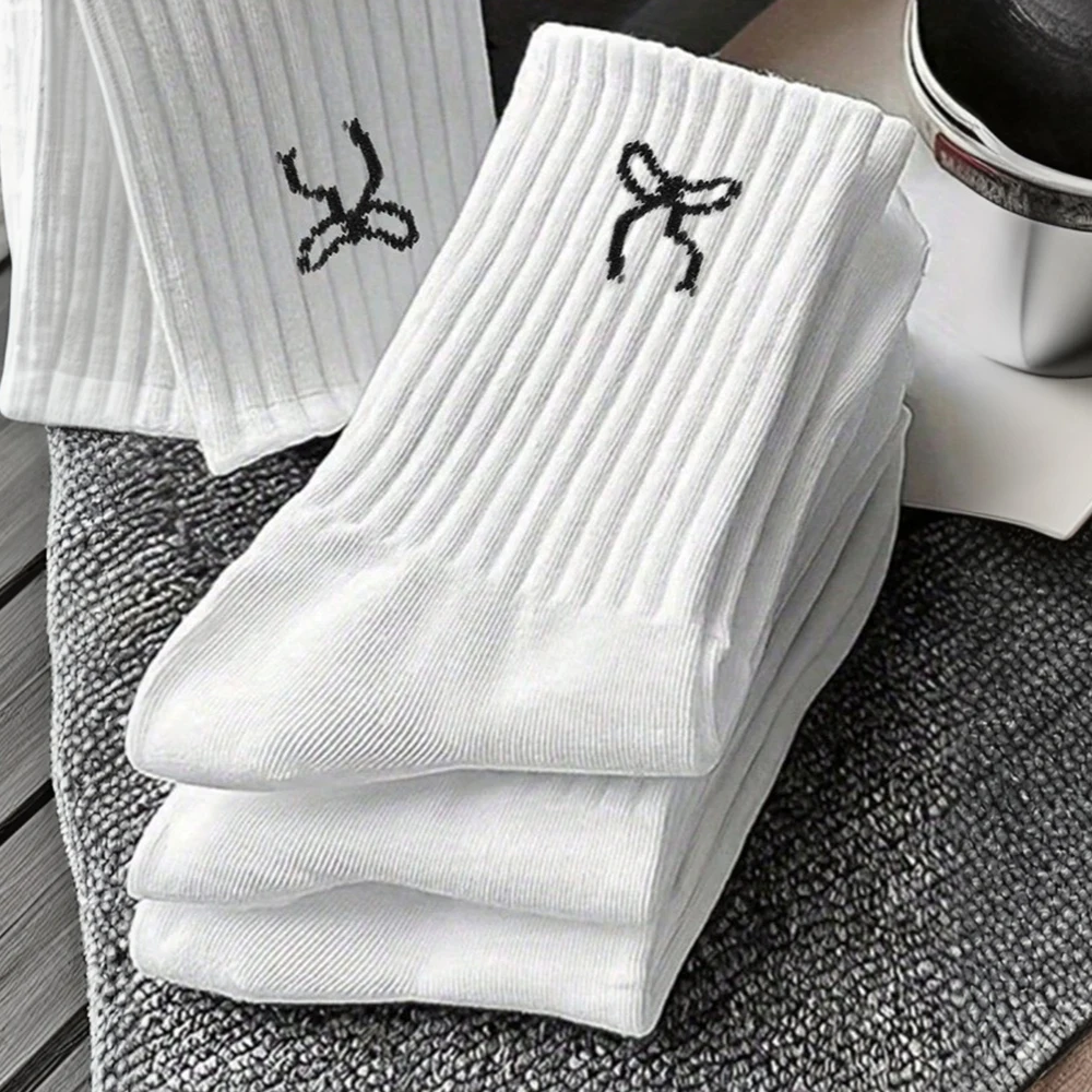 

Носки с бантом для женщин и мужчин, белое платье для бега и пешего туризма, женские и мужские студенческие рабочие носки, зимние носки, четыре сезона, 1-20 пар