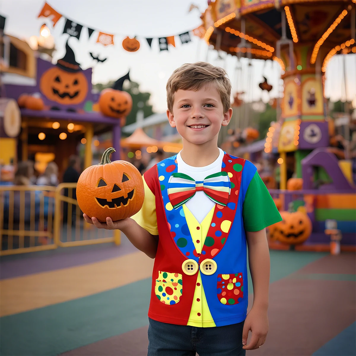 Kids Boys Clown Costumes Circus Cosplay 3D Shirt Child Girls Carnival Cowboy Cosplay Clothes Funny Halloween Print Outfit 5-12Y