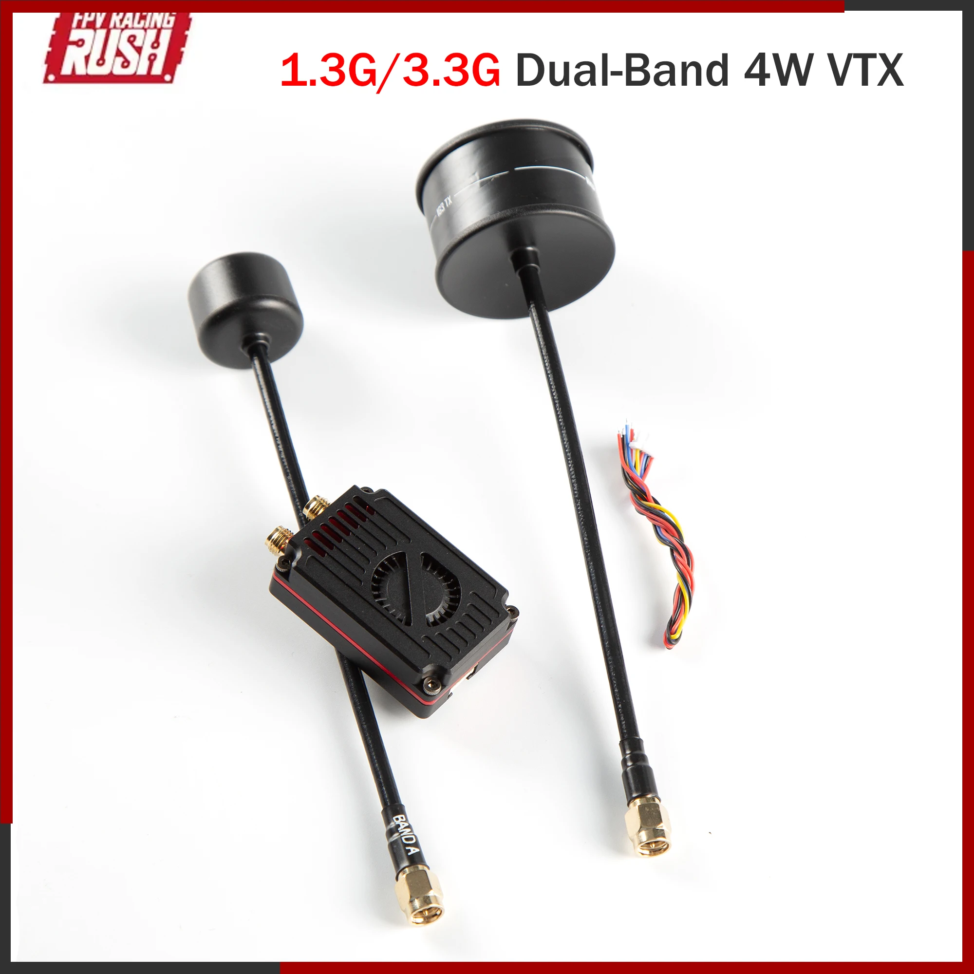 RUSHFPV 1.3G/3.3G DUAL BAND 4W VTX z anteną SMA, 32-kanałowy moduł nadajnika DC 7-30V do quadrocopterów/drone'ów FPV dalekiego zasięgu