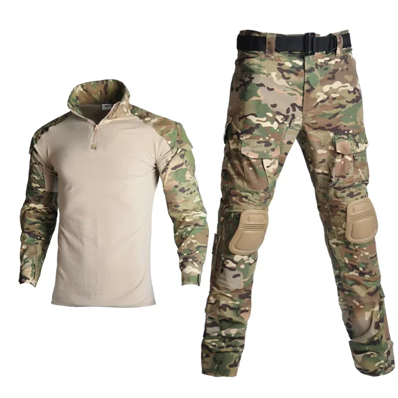 Outdoor Sporty Style Clothing Hunting Multifunction Uniform Tactical Hiking Camouflage Shirts Cargo Pants Elbow/Knee Pads Suits