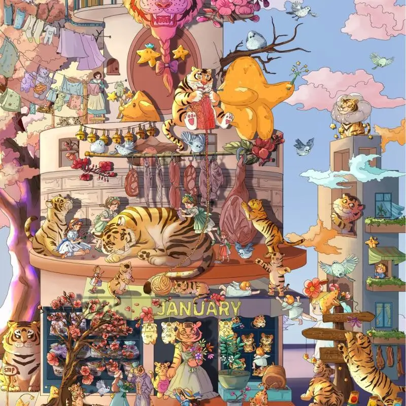 بطاقة عاشق 3 قطع [سلسلة زودياك] ملصقات المناظر الطبيعية الكبيرة النمر هدير ستار الرمال مدينة أرنب السكن ستار نهر جدار القرطاسية