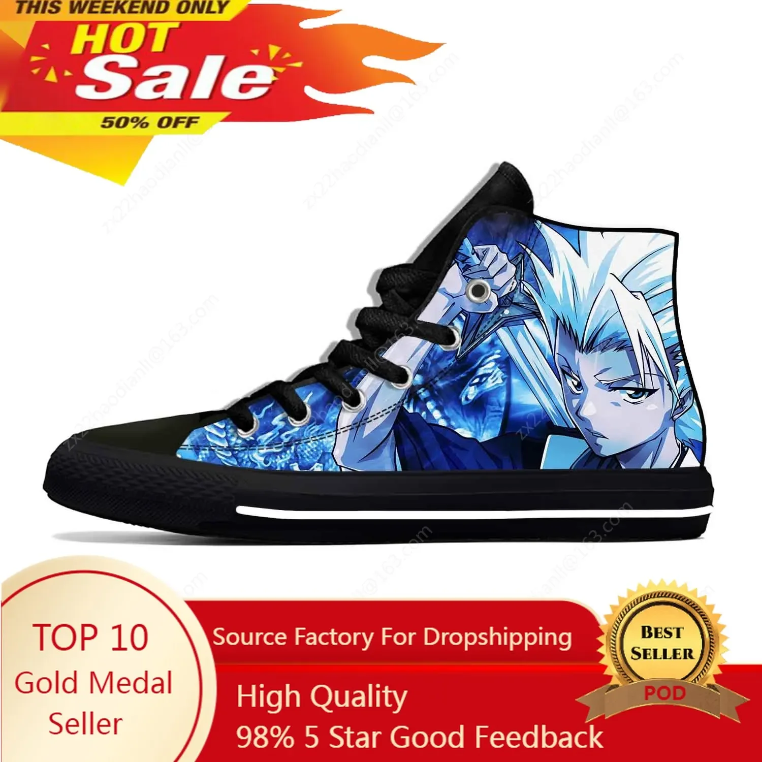 

Japanese Anime Cartoon Bleach Hitsugaya Toshiro Casual Cloth Shoes High Top Lightweight Breathable 3D Print Men Women Sneakers