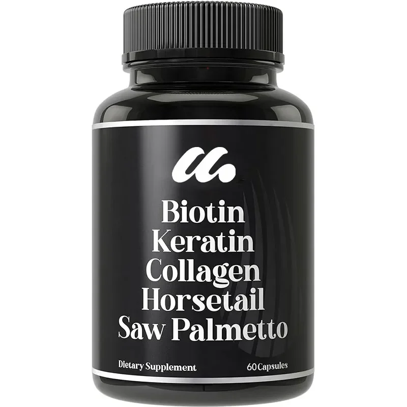 Biotina + queratina + colágeno + Cola de Caballo + palma de sierra Suplemento avanzado para el crecimiento del cabello 5 en 1, cápsula que contiene biotina para cabello disperso