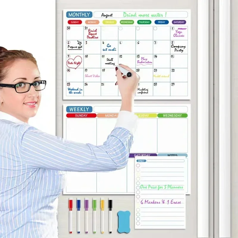 Magnetic Monthly Weekly Planner Calendar Table Dry Erase Whiteboard Blackboard Fridge Sticker Message Board Menu