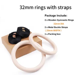 1 Pair 32 mm Gymnastic Rings Wood  with Adjustable Long Buckles Straps Workout For Adult Kids Home Gym Fitness