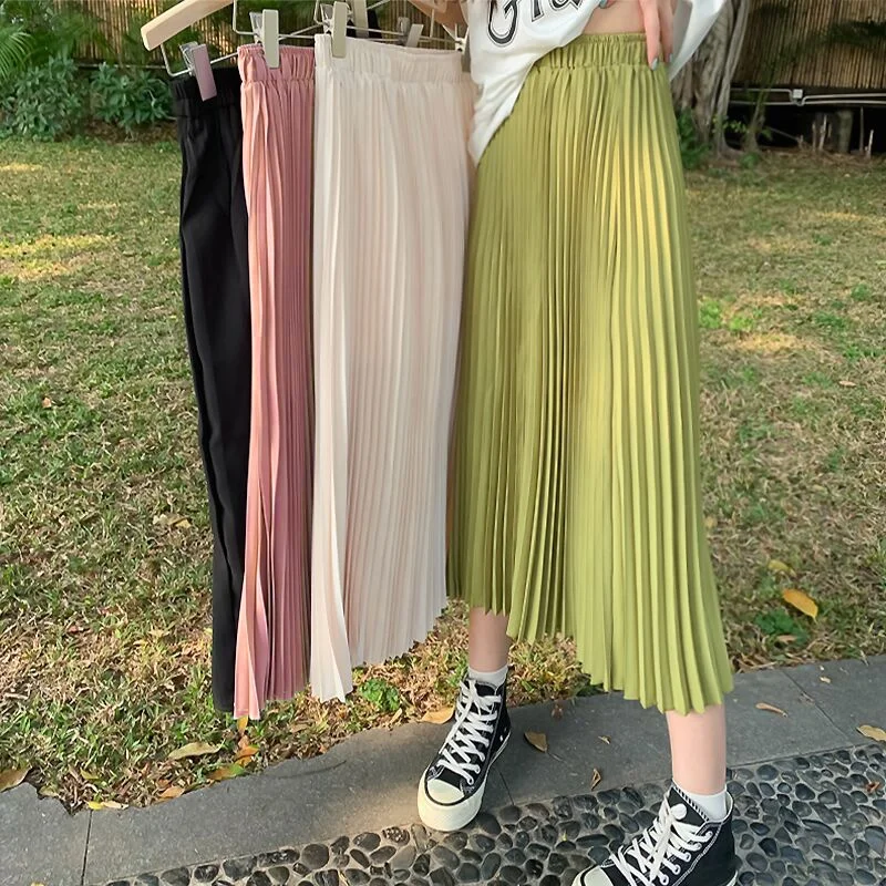 

Корейская универсальная женская плиссированная юбка с эластичной резинкой на талии, весна-лето, Ci Walk, полиэфирное волокно 00%