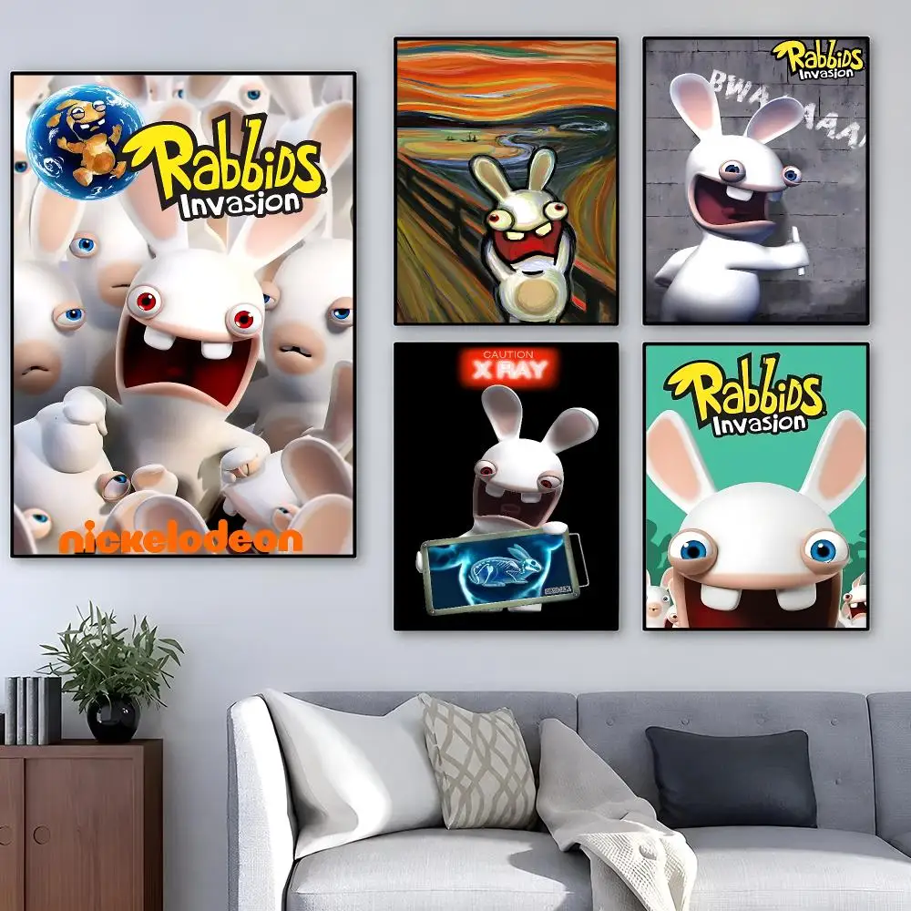 Cartoon Rabbids Invasion Funny Poster Pop Wall Art PP Decorative Water-Resistant Print Apartment Dorm Office Room Decor Gift