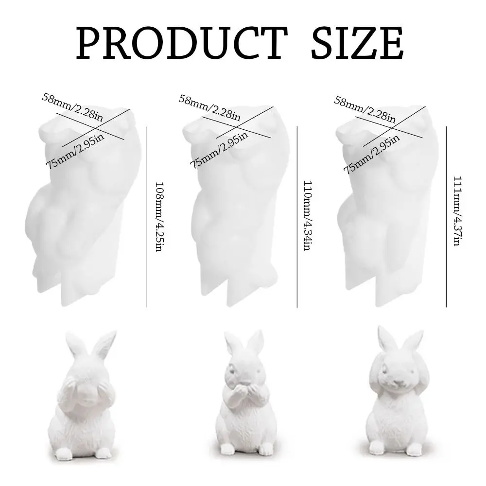 Moules en résine Hear-no Rabbit, 3 pièces, transparents, sans parler, sans lapin, mignons, animaux 3D, pour l'artisanat en résine époxy