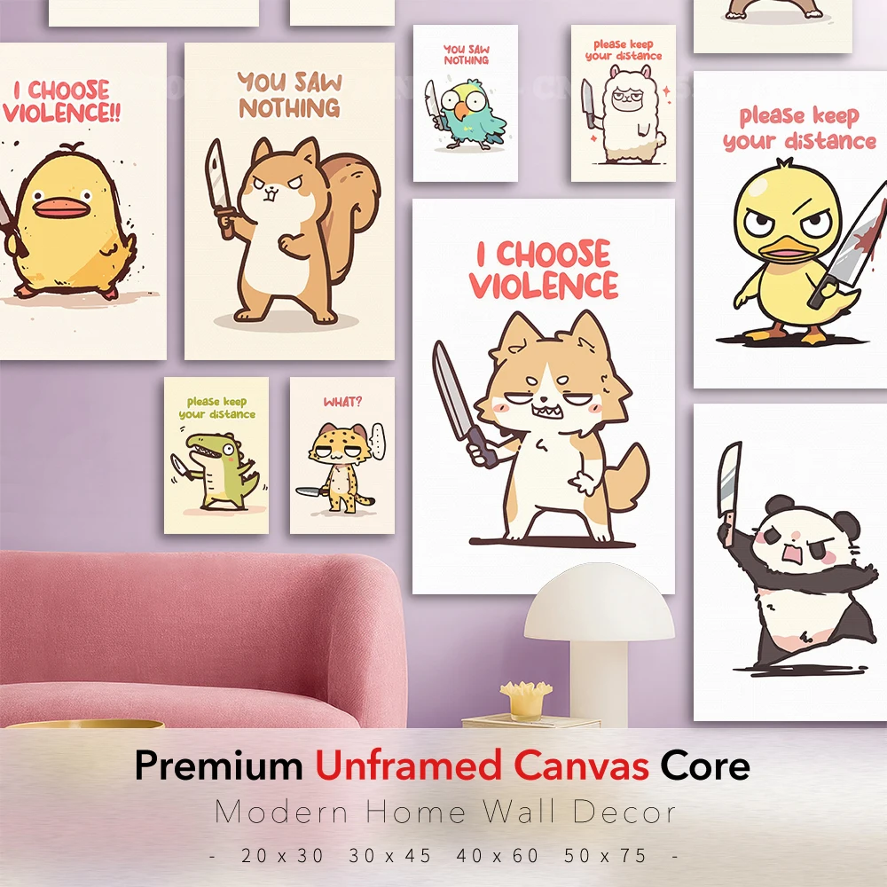 Cute Meme Animal Unframed Canvas Poster, Funny Cartoon Character Art Print, Humorous Wall Decoration for Dorm & Teen Bedroom