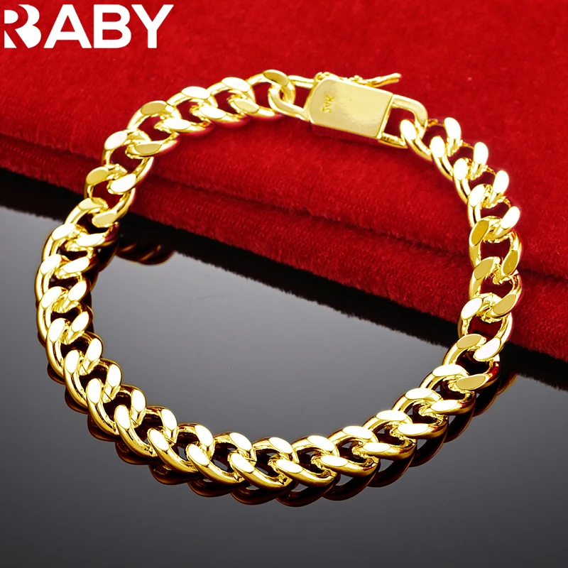 

URBABY 24K Gold 8MM Side Chain Bracelet For Men Women Wedding Engagement Fashion Charm Party Accessories Jewelry Gift