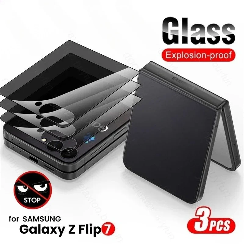 3 pçs capa de vidro temperado de privacidade para samsung z flip7 5g anti-espião/peep capa protetora de tela traseira no galaxy flip 7 zflip7 2025