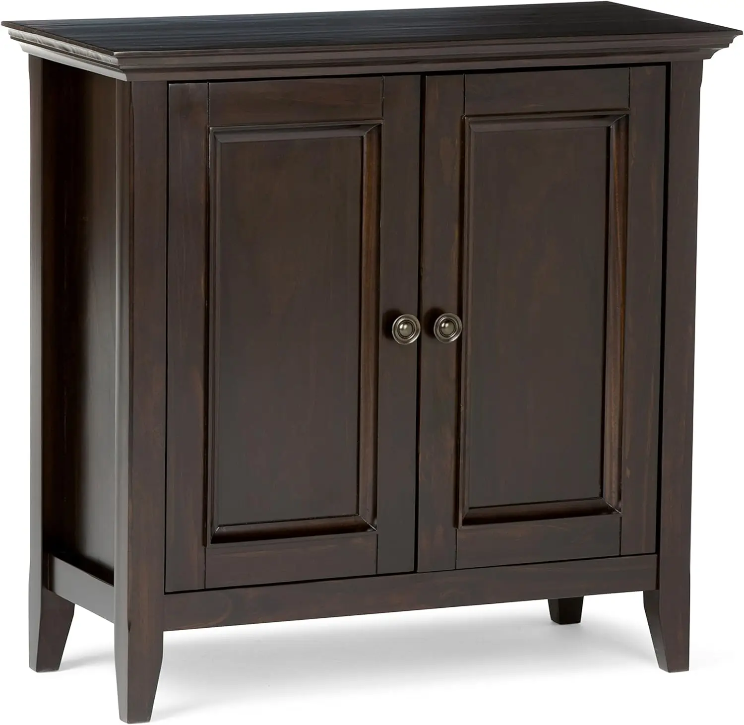 Amherst Solid Wood 32 Inch Wide Transitional Low Storage Cabinet In Hickory Brown For The Living Room, Entryway And Family Room