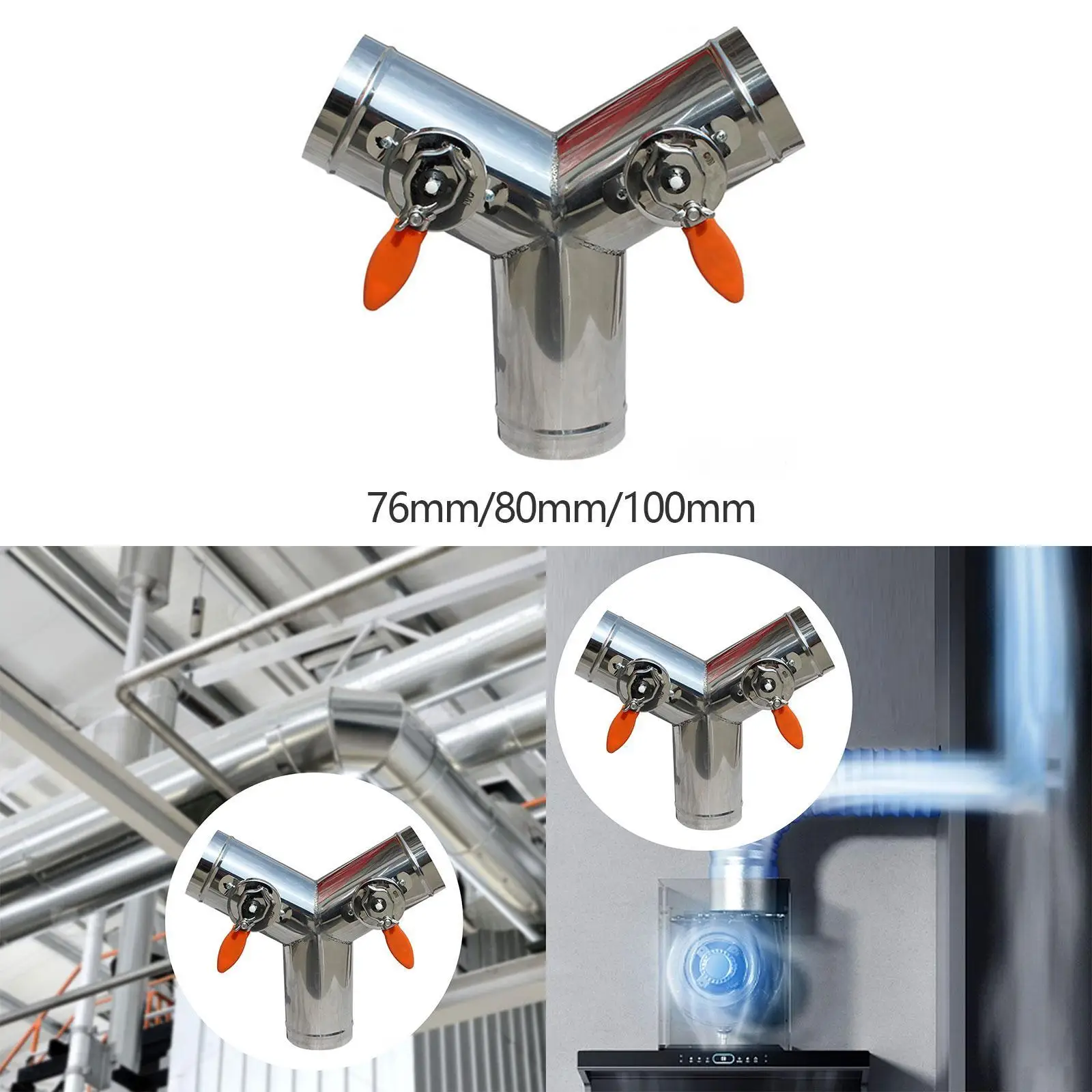 Air Regulation Damper Y Shaped Regulating Valves 3 Way Duct Connector for Dryer Vent HVAC Exhaust Fan Kitchen Ventilation Tubes