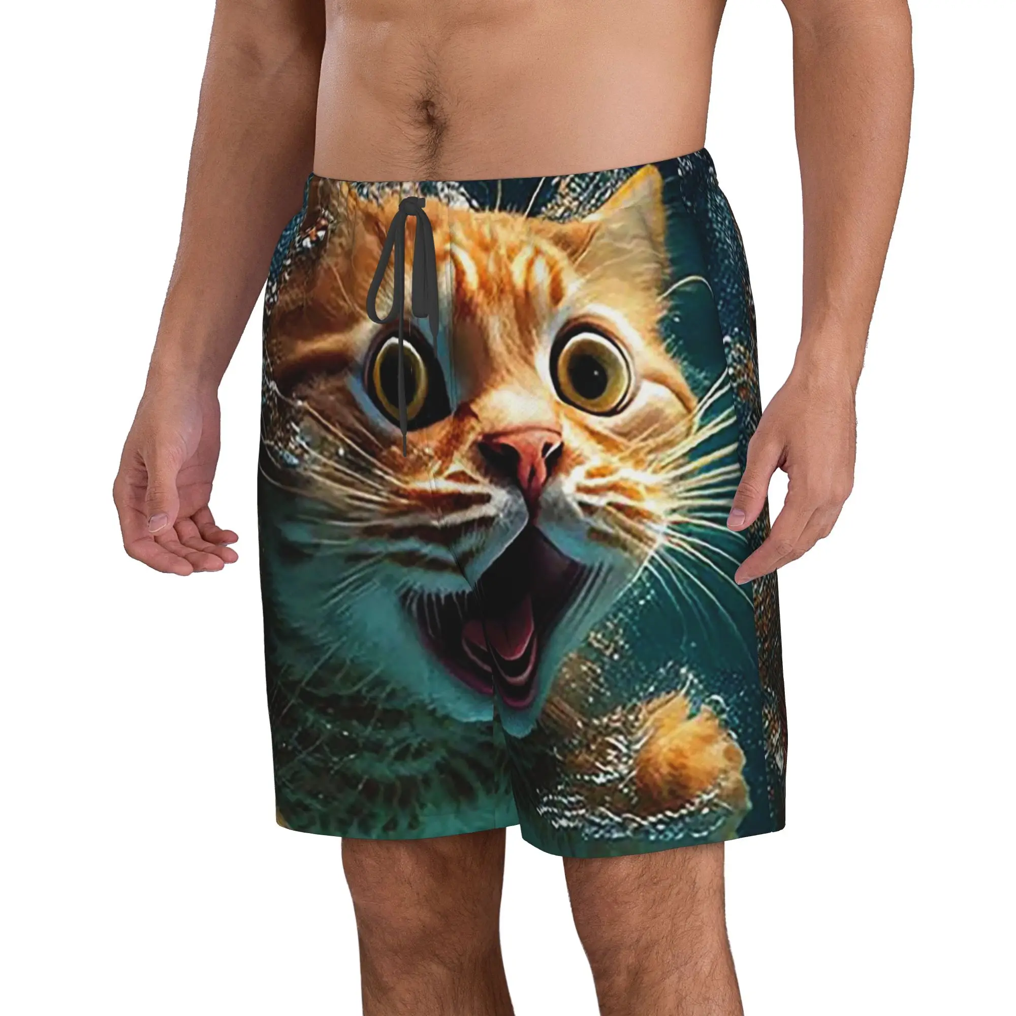 Orange Cat Swimming In The Water Trunks Beach Board Shorts Casual Quick Dry Swim Summer Men Pants