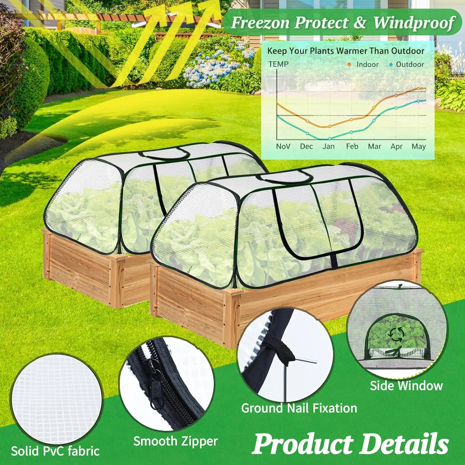 قطعتان من غطاء النبات المرتفع للحديقة مقاس 45 بوصة × 22 بوصة × 16 بوصة، غطاء سرير مرتفع قابل للطي مع نافذة جانبية، غطاء PVC مغلق #2