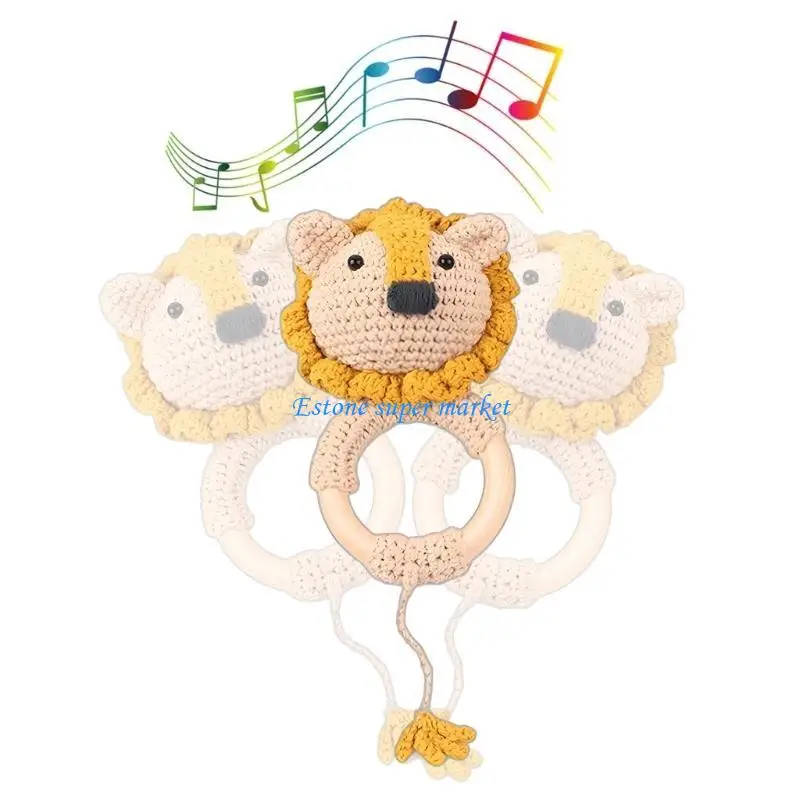 090b chocalho para recém-nascidos, sino crochê, animal, mordedor bebê, brinquedo mão, chocalho música, brinquedo