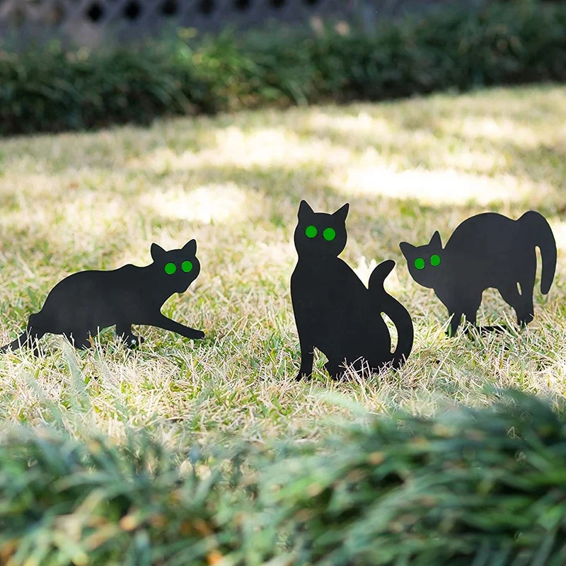 3pcs Simulation Black Cat Decoration Sign Halloween Theme Card Outdoor Garden Yard  Decor Props