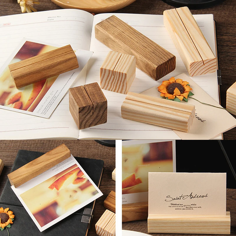 Natural Wood Memo Clips Wooden Card Photo Holder Clamps Stand Card Desktop Message Crafts for Wedding Party Events Decoration