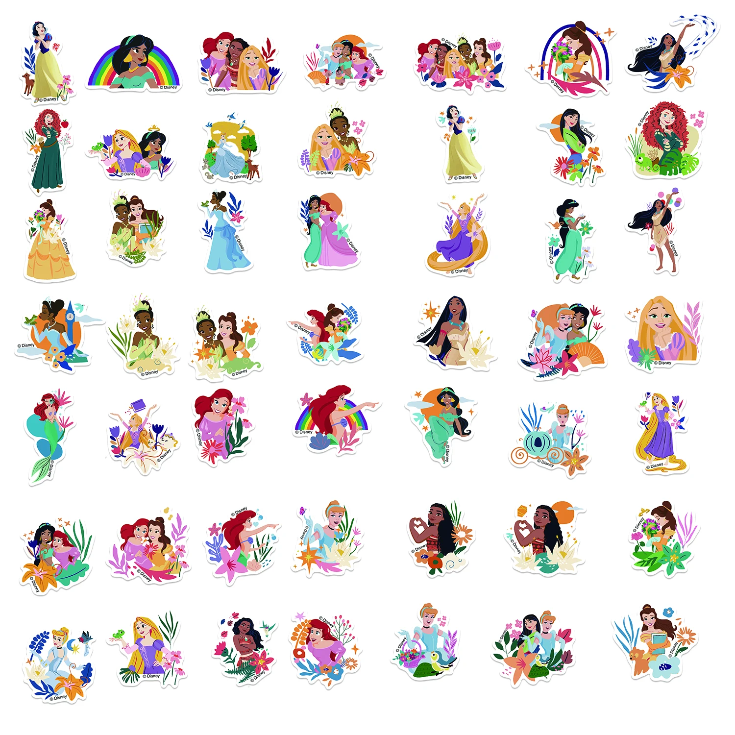 مجموعة ملصقات ديزني 50 قطعة الأميرة 2 لمذكرات الكمبيوتر المحمول والأمتعة ولوح التزلج وشارات كرتونية ممتعة لتزيين الهدايا الكلاسيكية #6