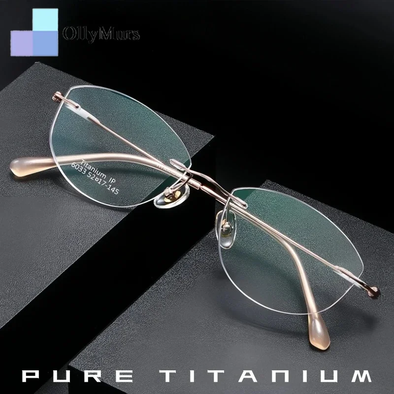 ollymurs-ultra-light-pure-titanium-women's-cat-eye-rimless-glasses-fashion-retouch-face-optical-prescription-eyeglasses-frame