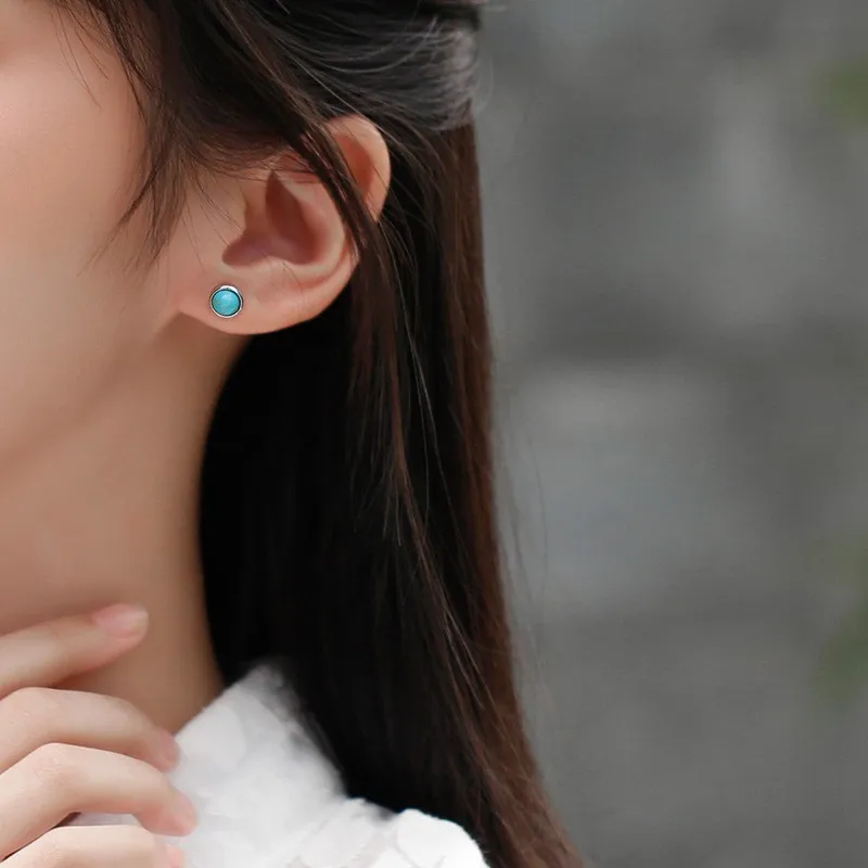 Small Design Earrings, Female Turquoise Ear Hole, Simple, Retro Art Style Earrings Gift