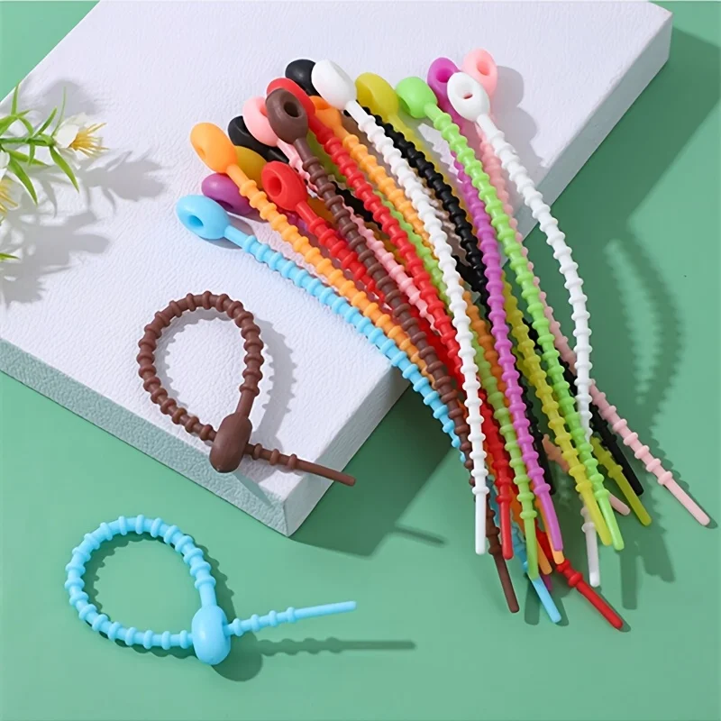 50PCSSelf-Locking Mixed Silicone Reusable Organizer Storage Bag Cable Tie Cable Management Zipper Twist Knot Multi-Functional Ba