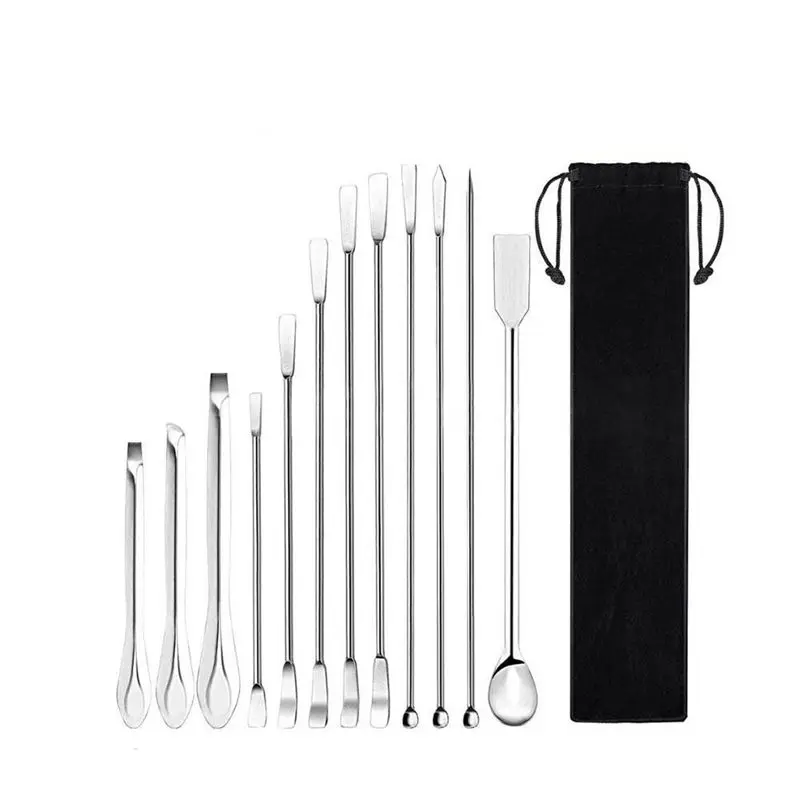 AEE2-12Pcs Stainless Steels Lab Spoon Spatula Laboratory Sampling Spoon Mixing Spat Sets Working Scraper Laboratory Equipment