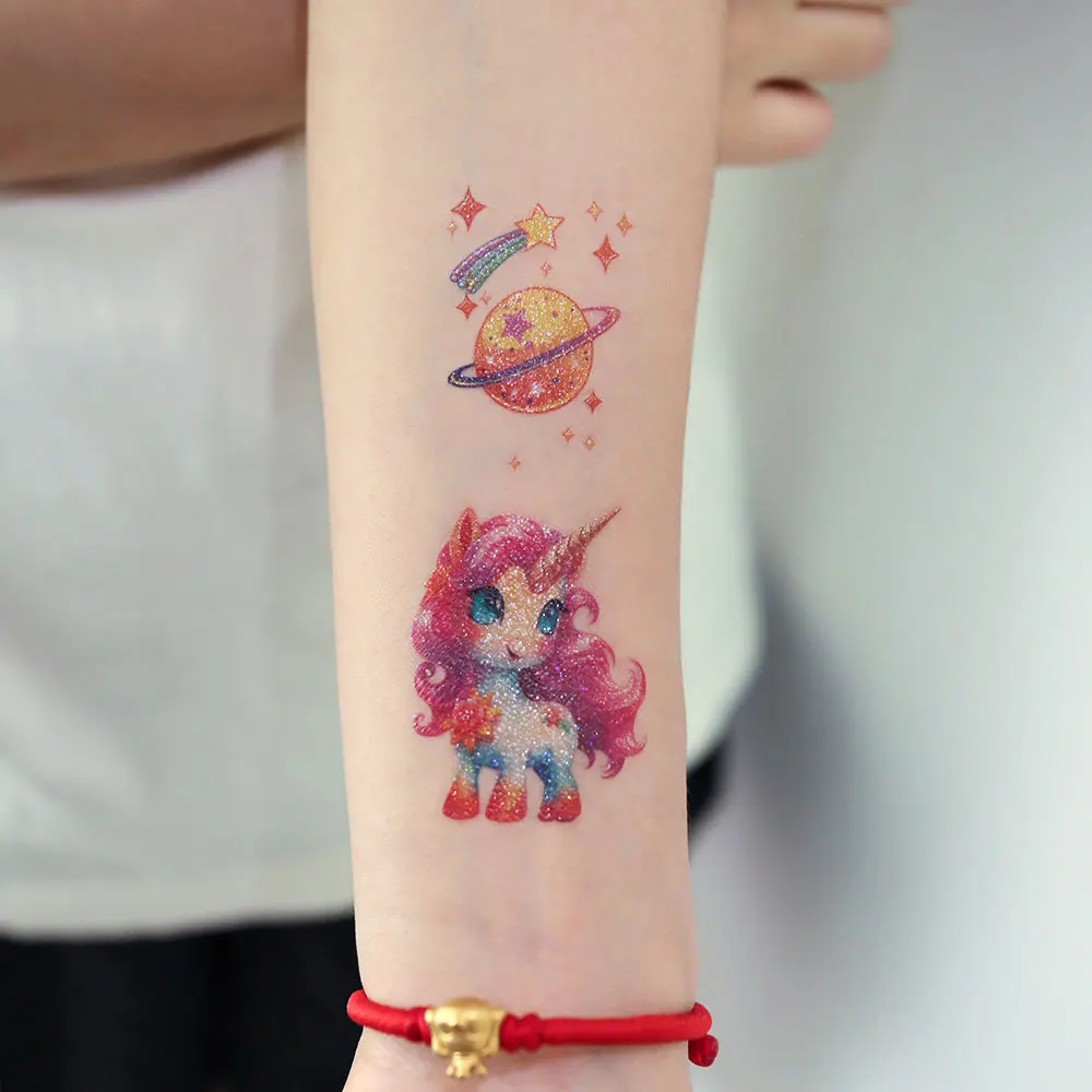 12pcs Glitter Mermaid Unicorn Waterproof Temporary Tattoos  Rainbow Flash Cartoon Tattoo  Body Fake Tattoo