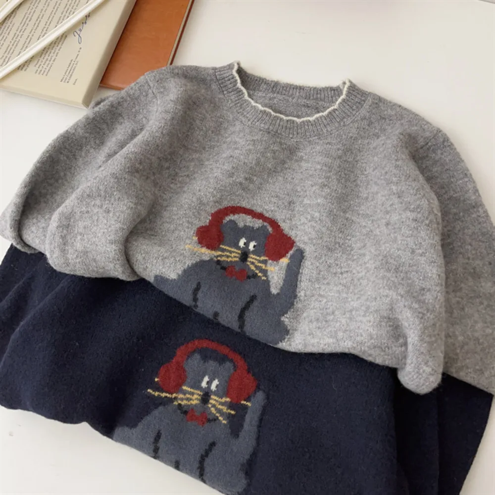 

Осень-зима жаккардовый толстый вязаный свитер с круглым вырезом для женщин, свободный повседневный топ