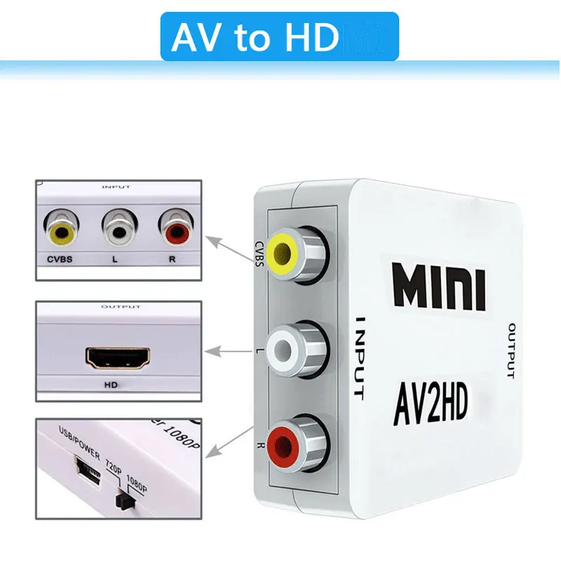 1080P RCA AV To HDMI-compatible HDTV to AV Composite Adapter Converter AV2HD Audio Video Cable CVBS AV Adapter with USB Cable