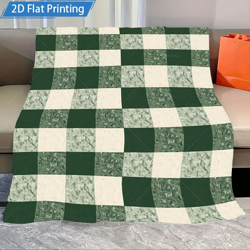 

1pc Flannel Blanket Green Checkered Floral Plaid Blanket Cozy Living Room Sofa Throw Soft Comfortable Home Decor