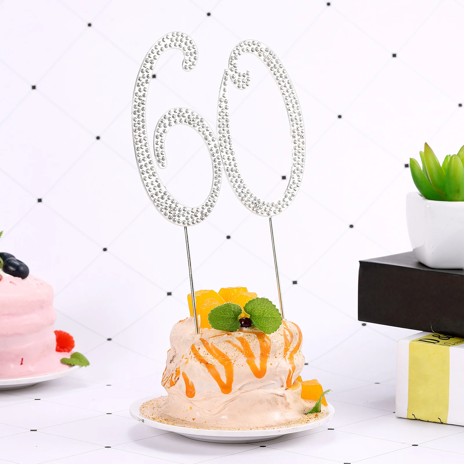 

60 Number Topper Birthday Party Birthday Cake Topper Anniversary Decoration Rhinestone Durable Elevate Cakes Standout Silver