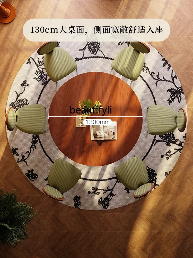 M178 Solid wood round dining table small apartment French retro round table chair green antique ash wood