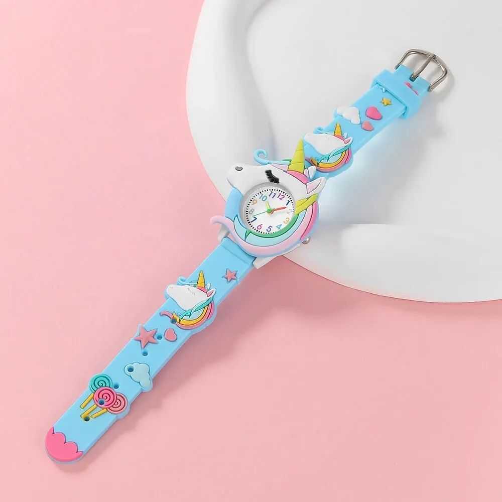 3 Girls\' Unicorn Pattern Watch Silicone Quartz Watch Jewelry Set Children\'s Colorful Necklace Bracelet Set