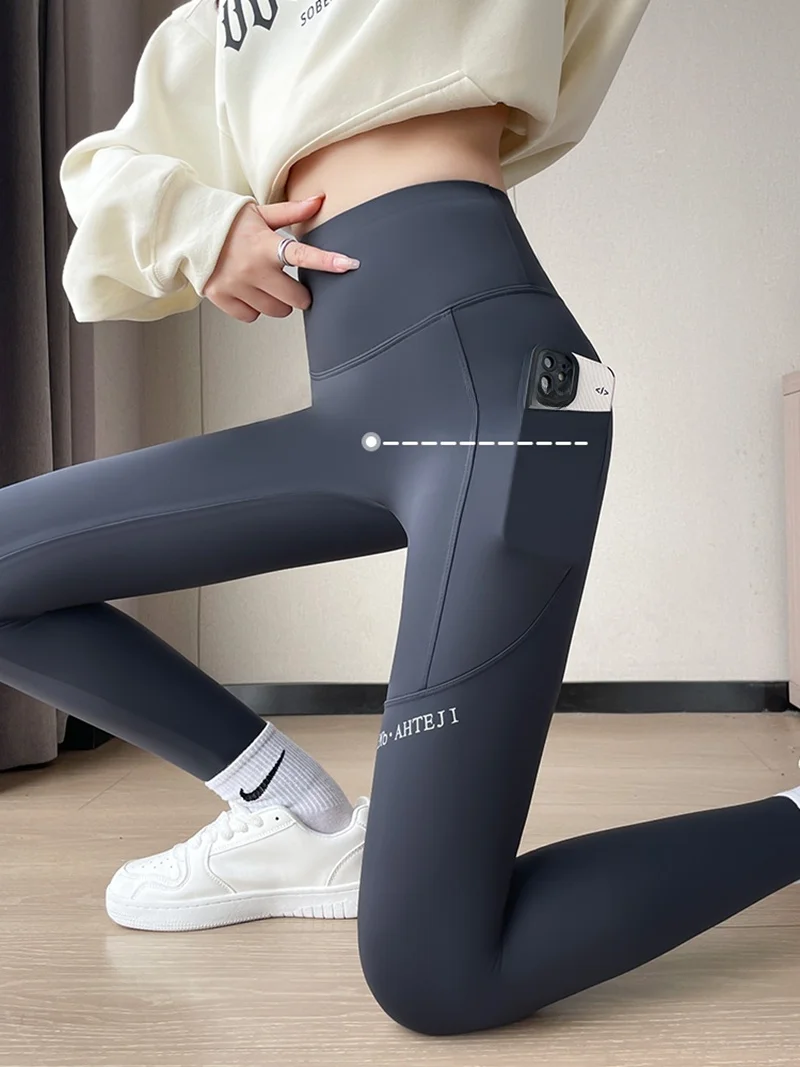 المرأة عالية الخصر Fitn اليوغا السراويل مرونة مكبل الكاحل تشديد البطن التحكم الجانب كيت طماق طويلة لباس غير رسمي