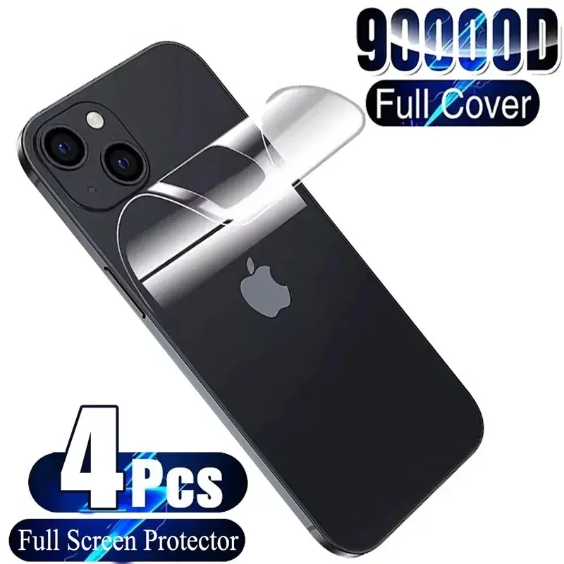 4Pcs Full Cover Hydrogel Film For iPhone 11 12 13 14 15 Pro Max Screen Protectors For iPhone 13 14 15 Plus Back Film Not Glass