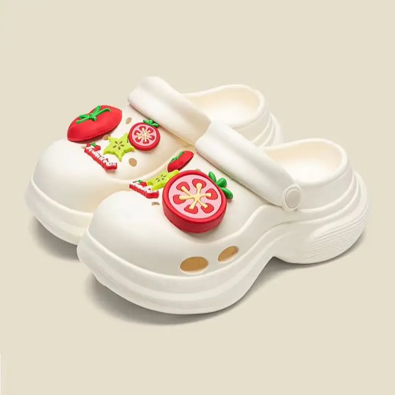 2026 Women Carton EVA Clogs Girls Chunky Shoes with Tomato Charms Anti-Slippery Closed Toe Clogs High Quality Slippers