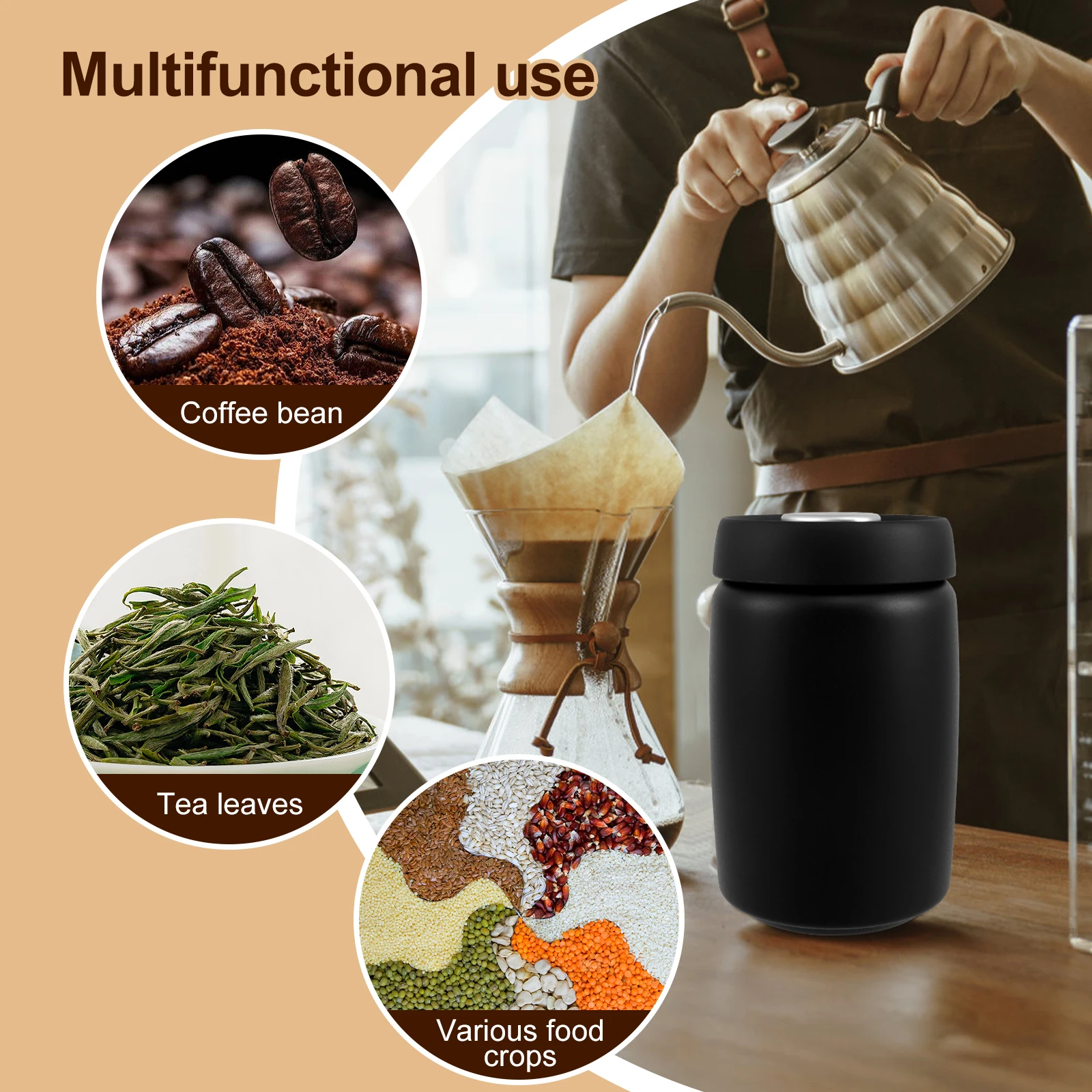 1200ml Coffee Beans Vacuum Canister Airtight Coffee Canister Stainless Steel Coffee Bean Container Multi Use Food Storage Jars